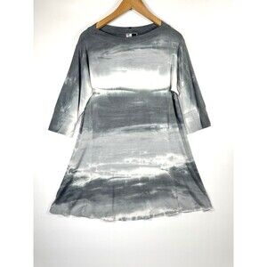 Annie Turbin Tunic Top Women Small Gray White Ombre Tie Dye Stretch Lounge Artsy